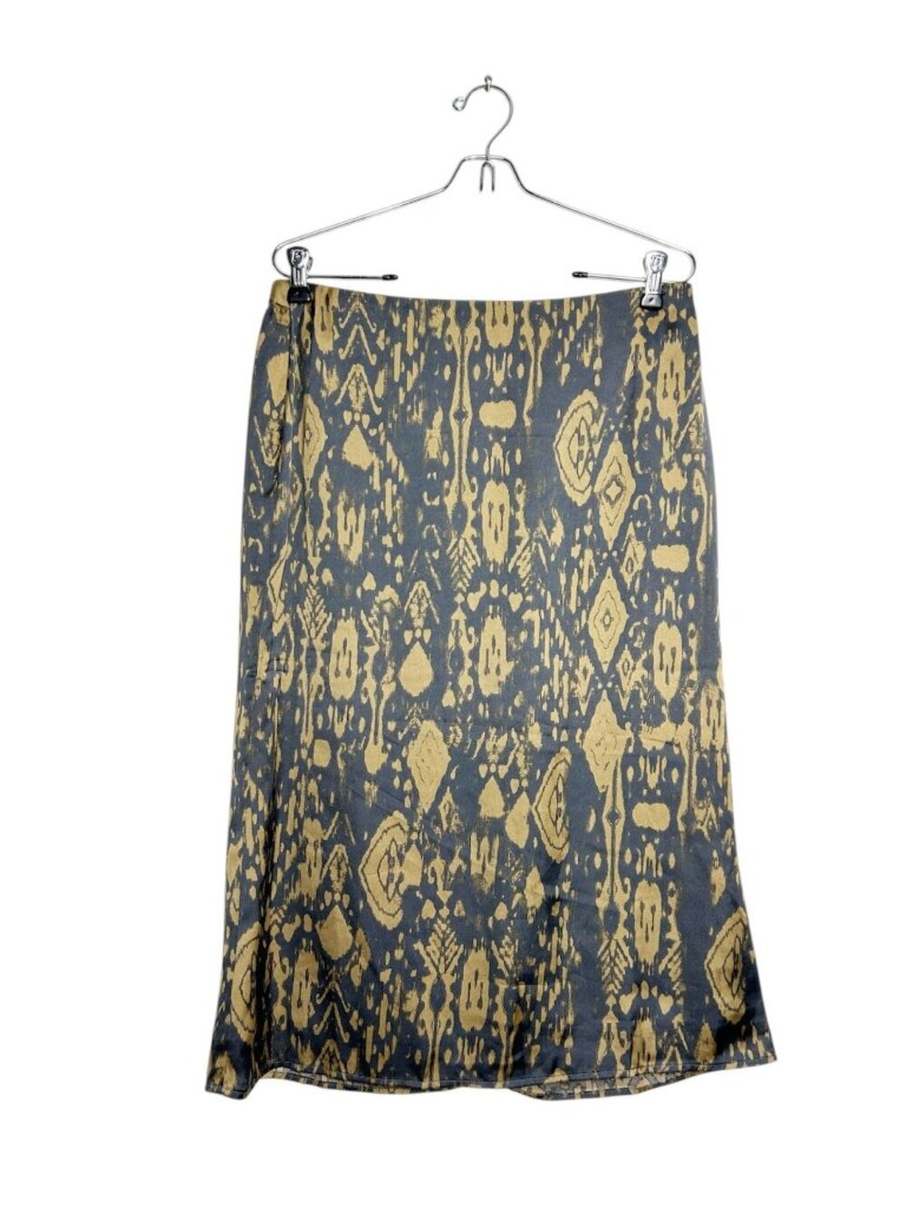 Dress Forum Silky Ikat Print Midi Skirt in Gray / Tan - Sz M - New